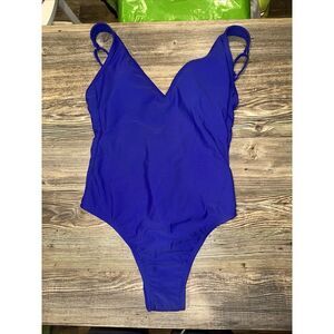 Women's V-Neck Over the Shoulder High Leg One Piece Swimsuit - Kona Sol Blue M.Z